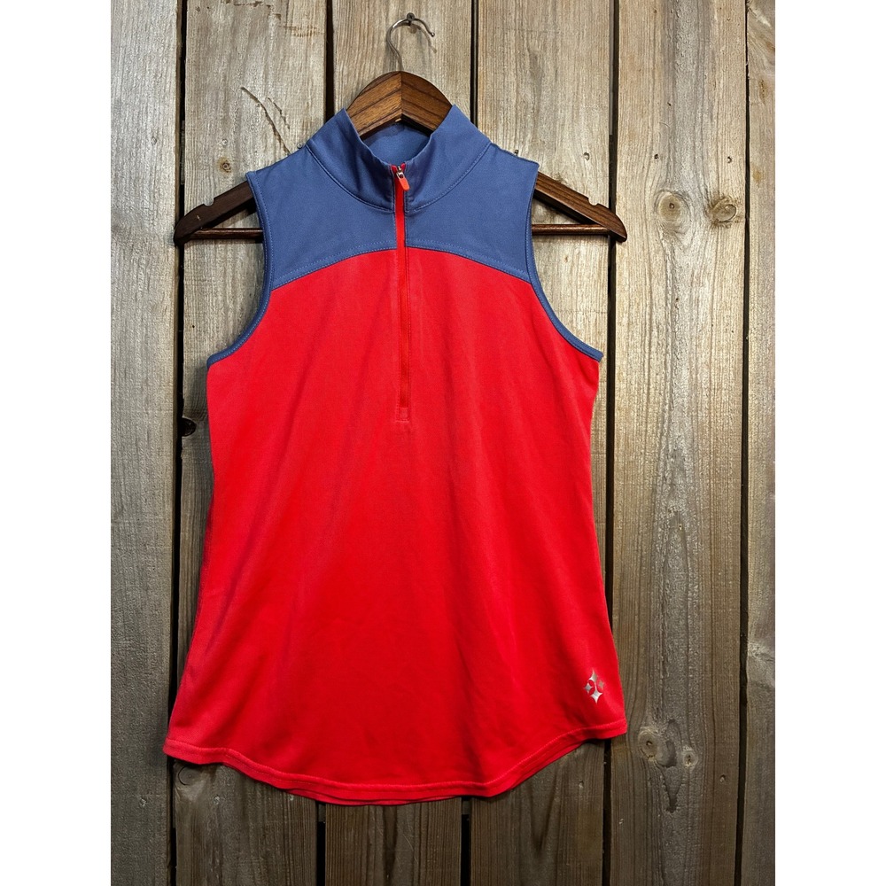 Jofit Womens Sleeveless Golf Tennis Polo Shirt Red Blue Quarter Zip Size S 1862